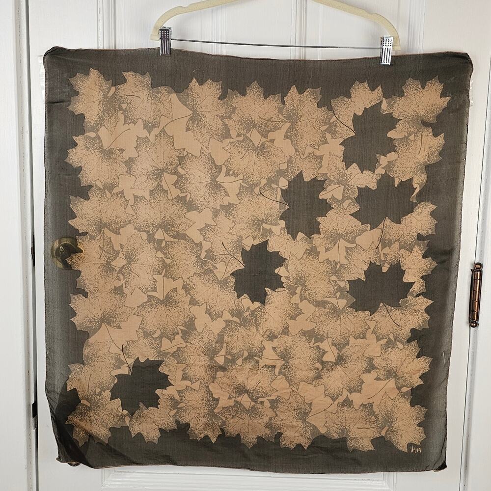 Y2K Vera silk hand rolled brown beige scarf maple leaves waist head belt